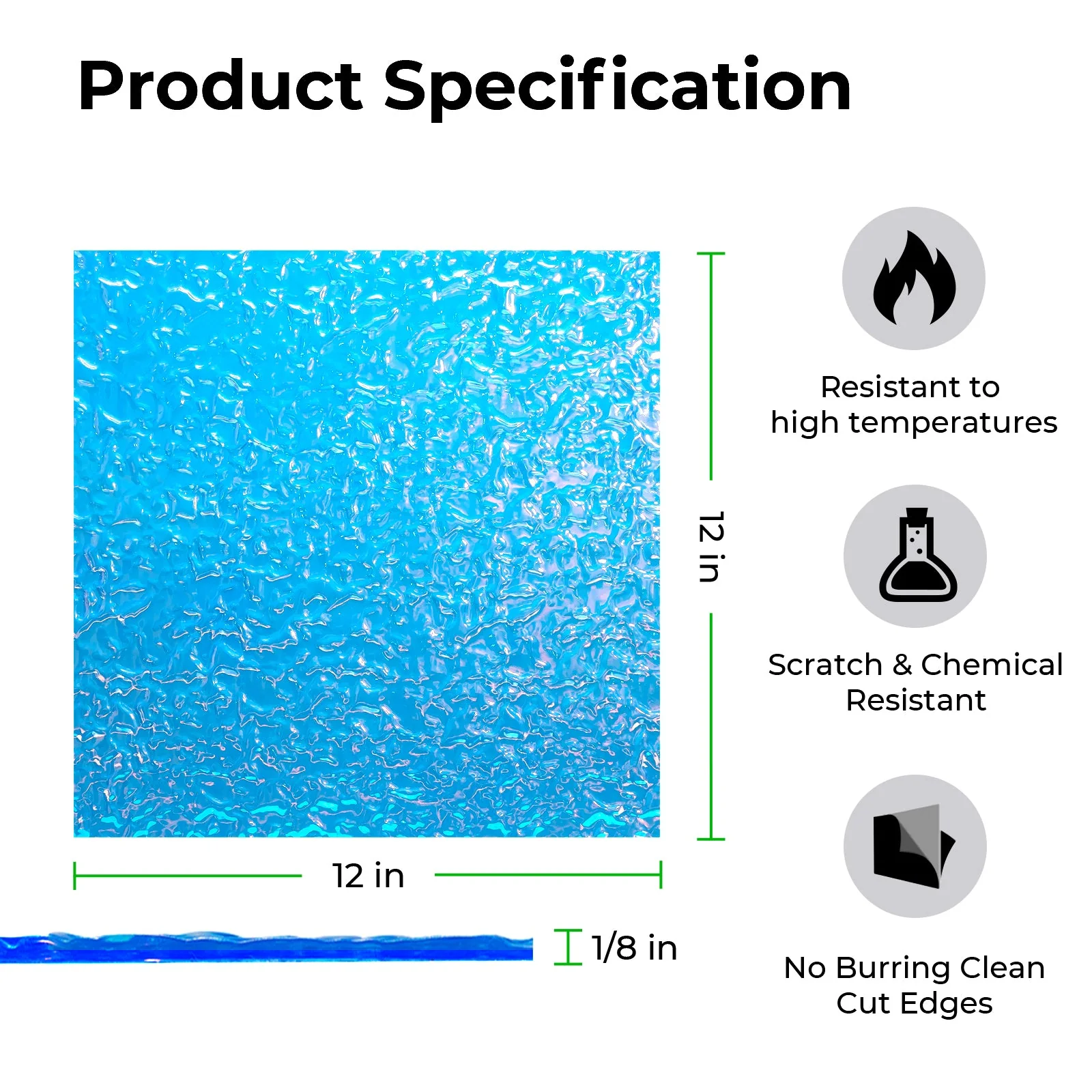 1/8" Clear Iridescent Transparent Blue Film Water Ripple Acrylic (3pcs) - Image 3