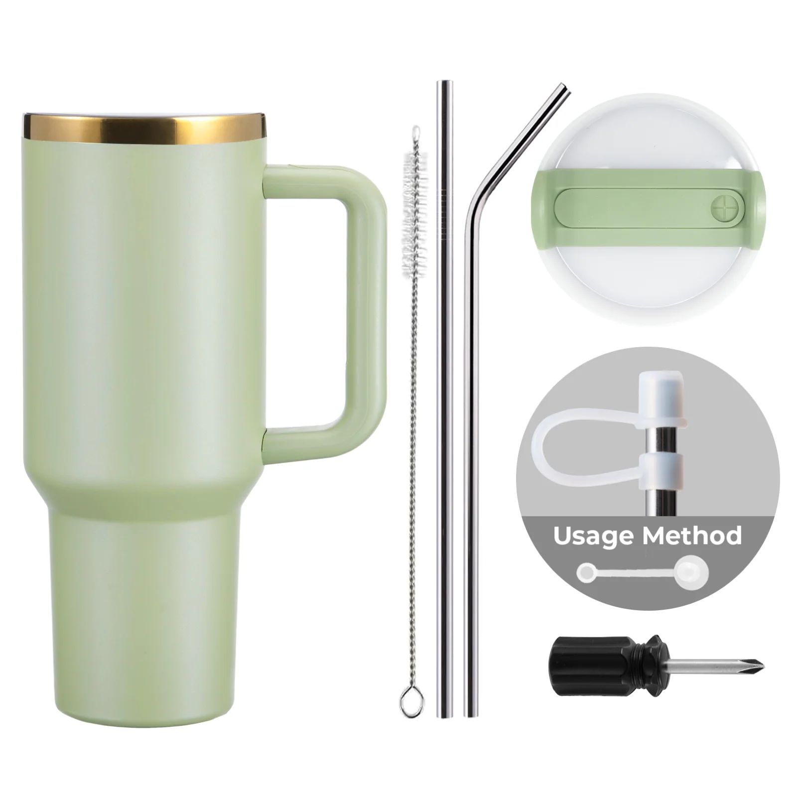 Army Green to Gold Stainless Steel Tumbler with Removable Handle (40oz) - Image 3
