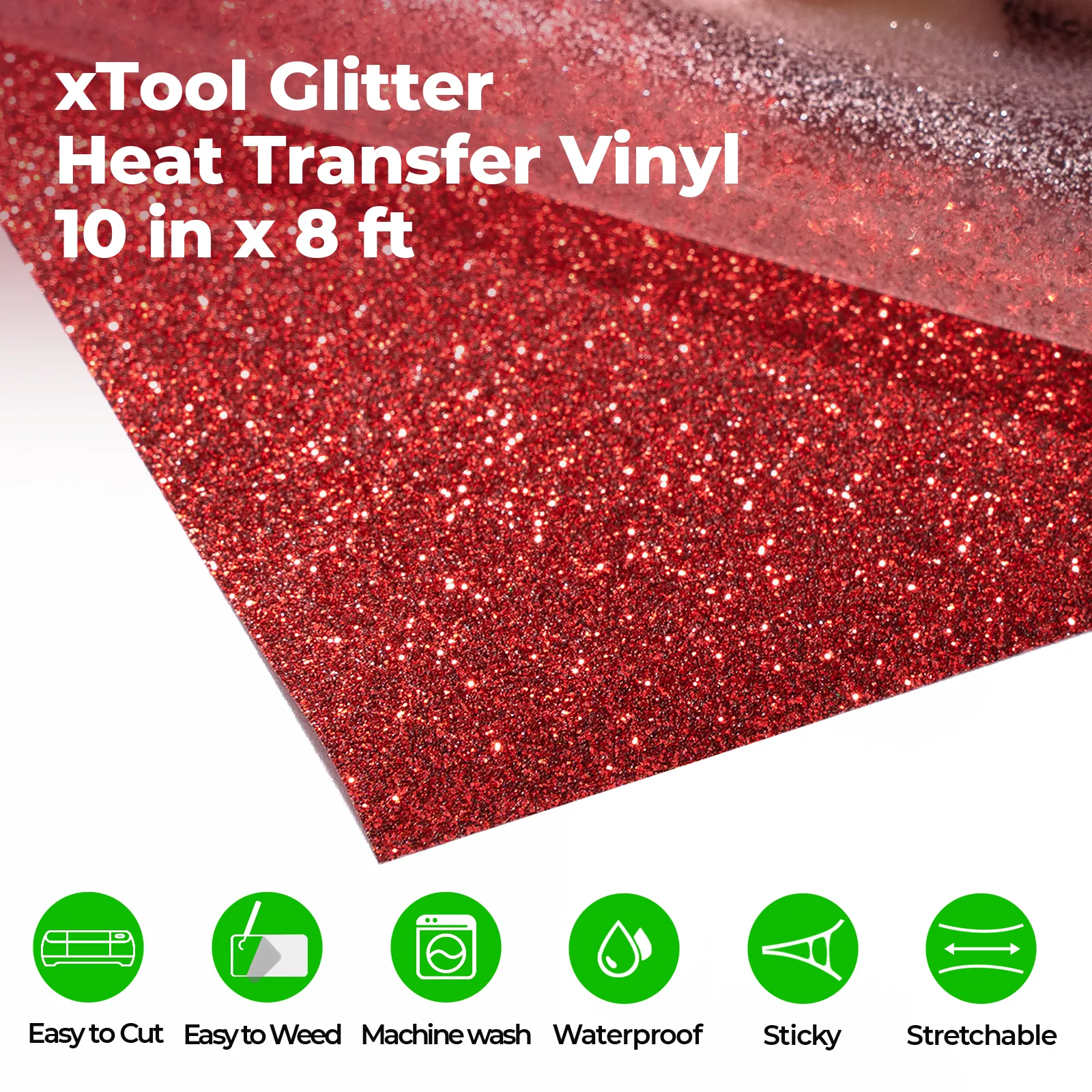 Laser-Safe Cherry Tomato Red Glitter HTV Heat Transfer Vinyl Roll - Image 3