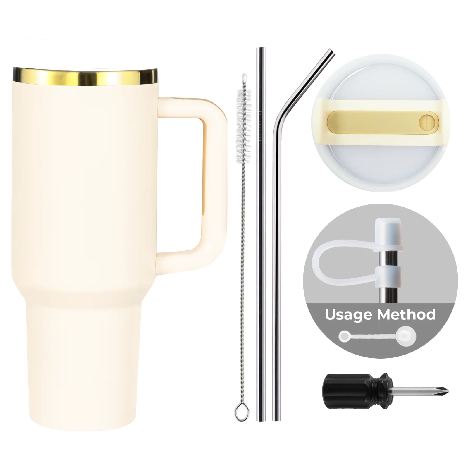 Cream White To Iridescent Stainless Steel Tumbler with Removable Handle (40oz) - Image 3