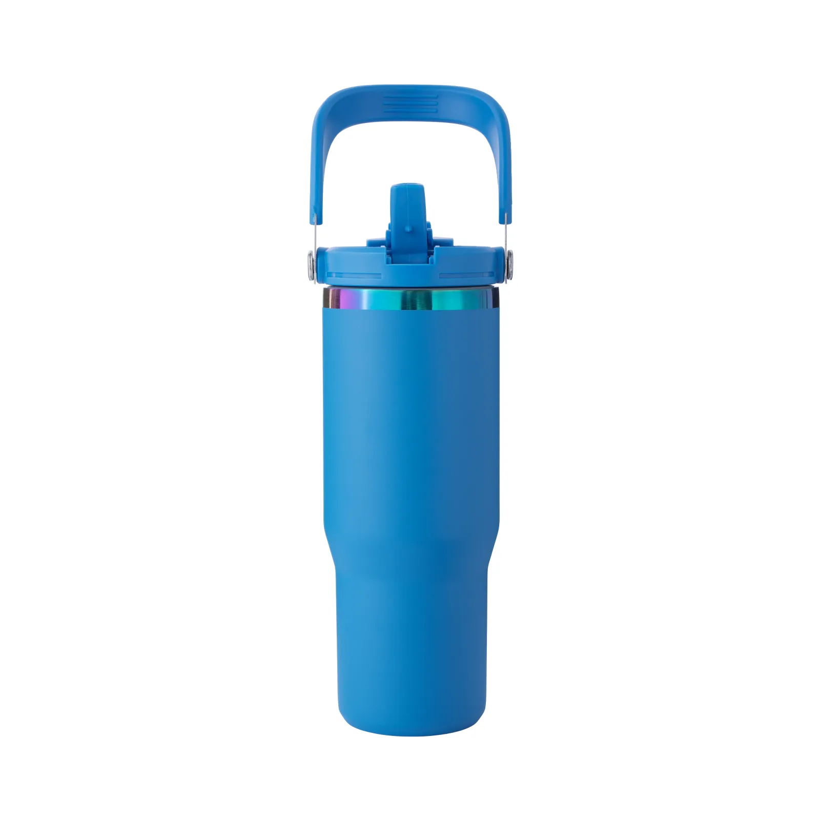 Deep Blue to Iridescent Stainless Steel Tumbler with Handle and Straw (30oz)