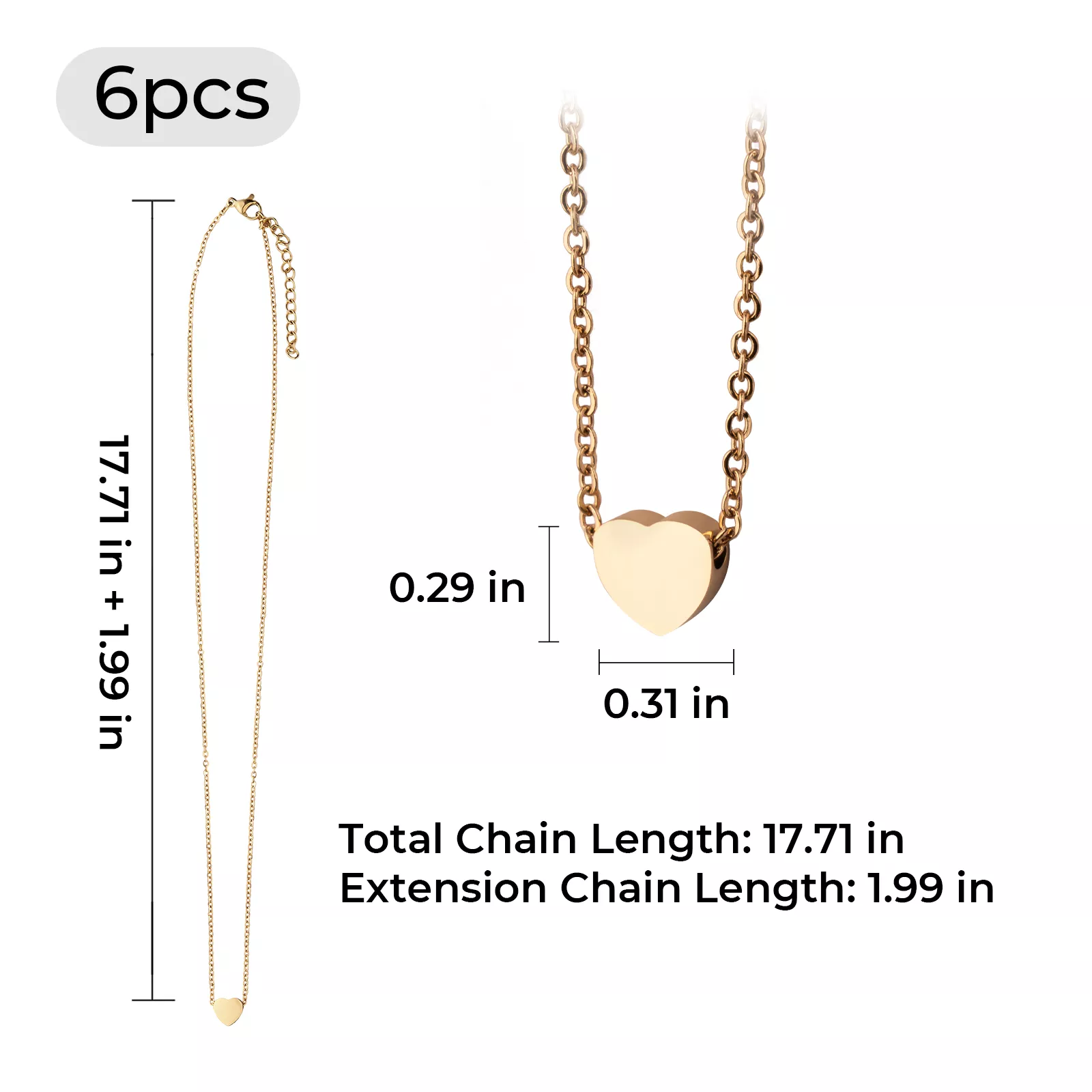 Gold Stainless Steel Heart Necklace (6pcs) - Image 3