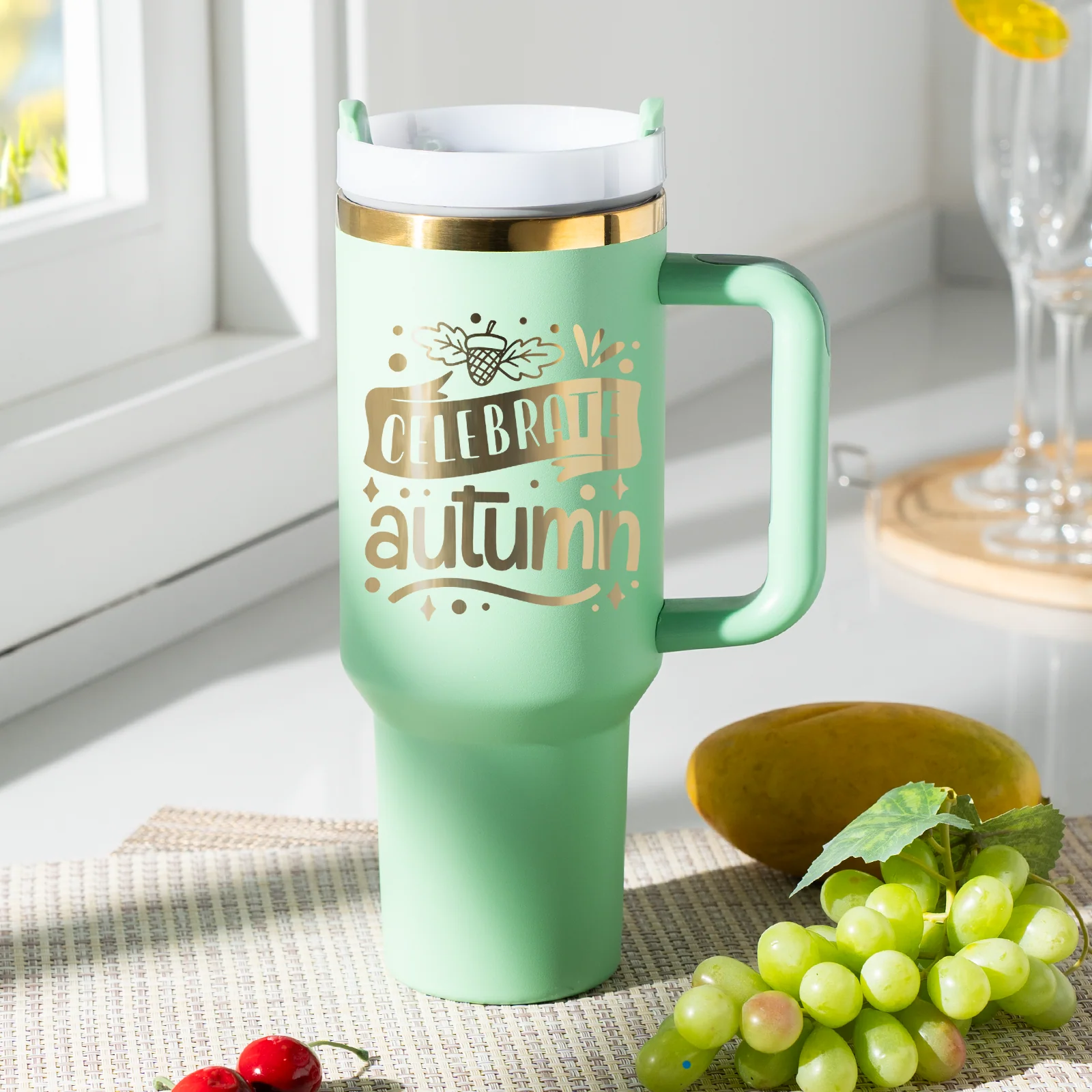 Green to Gold Stainless Steel Tumbler with Removable Handle (40oz) - Image 3