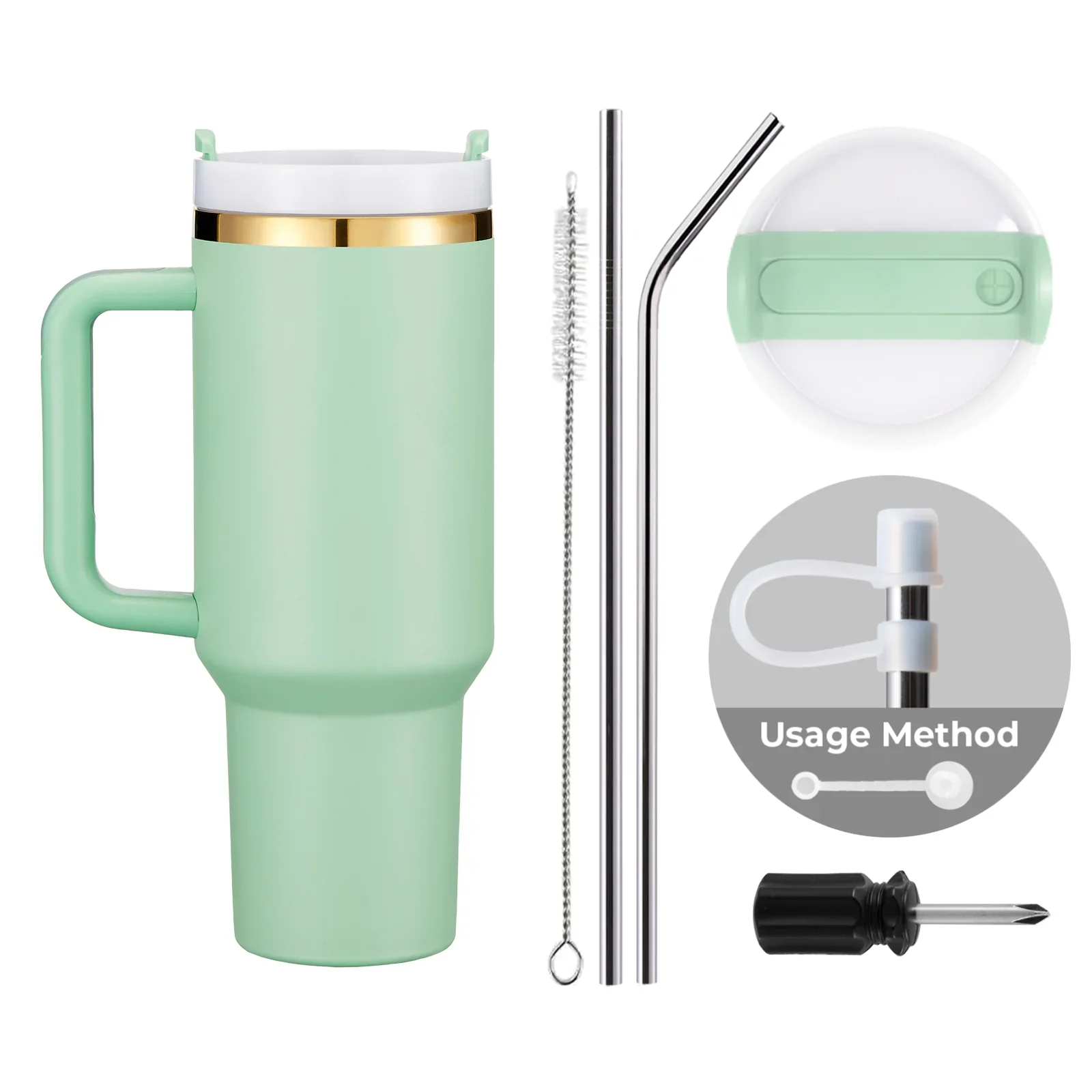 Green to Gold Stainless Steel Tumbler with Removable Handle (40oz) - Image 4