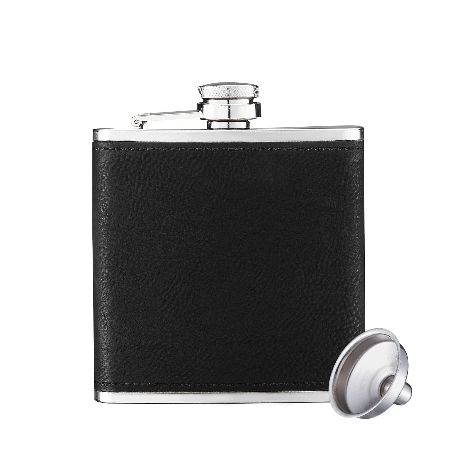 Black to Silver Laserable PU Stainless Steel Hip Flask (6oz) - Image 10