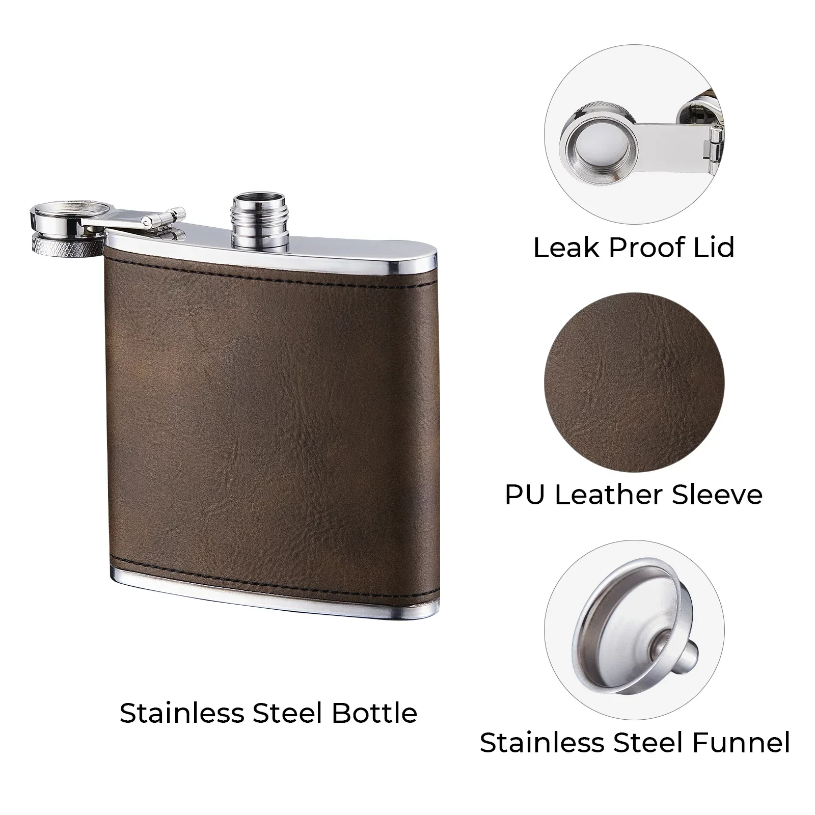 Black to Silver Laserable PU Stainless Steel Hip Flask (6oz) - Image 4