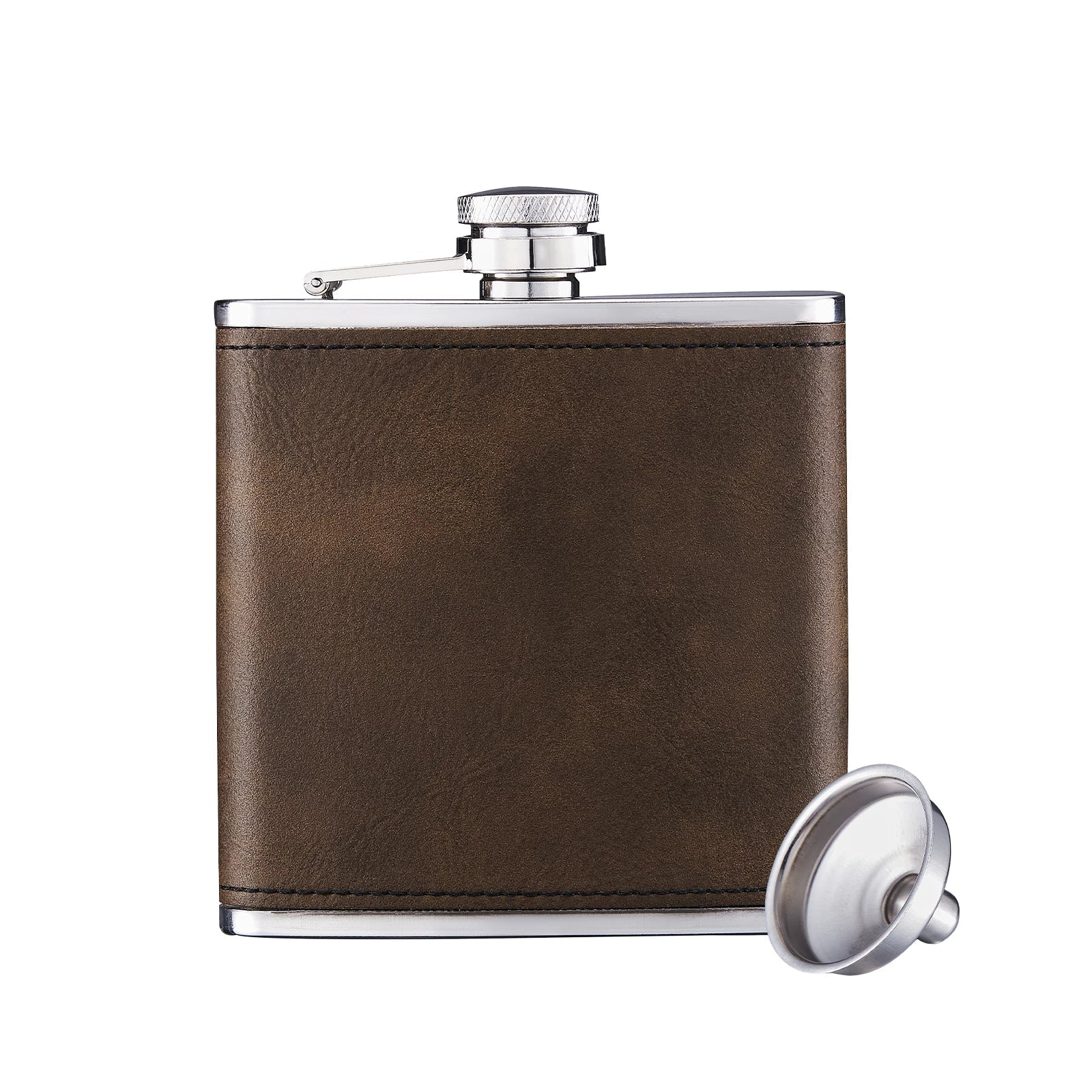 Black to Silver Laserable PU Stainless Steel Hip Flask (6oz) - Image 5