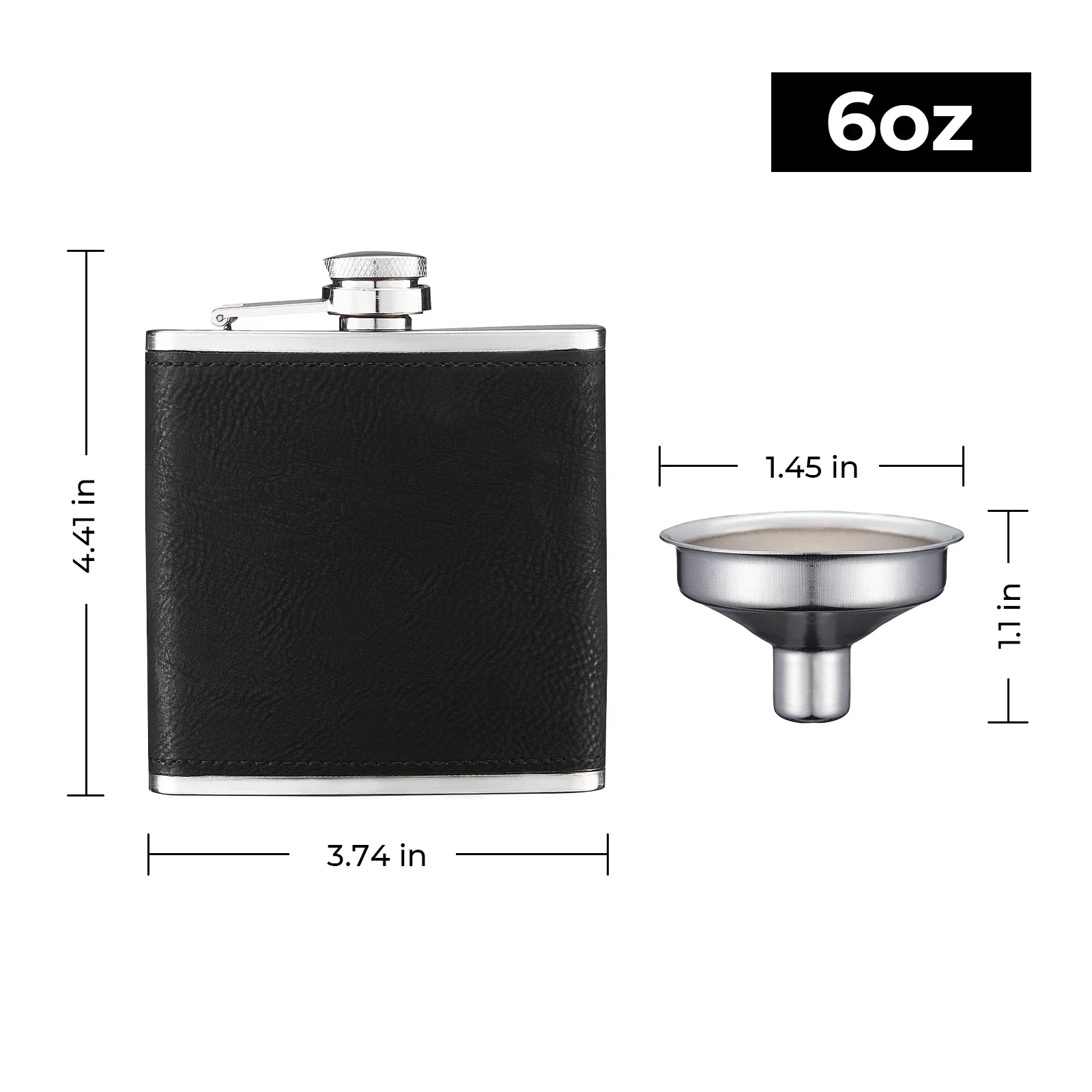 Black to Silver Laserable PU Stainless Steel Hip Flask (6oz) - Image 8