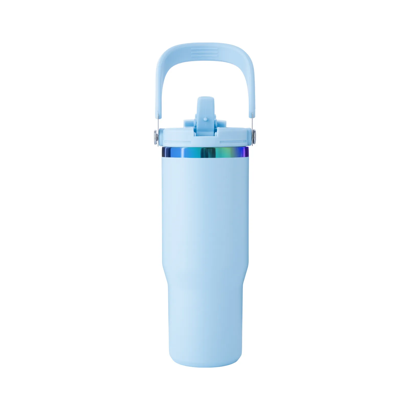 Pastel Blue to Iridescent Stainless Steel Tumbler with Handle and Straw (30oz)