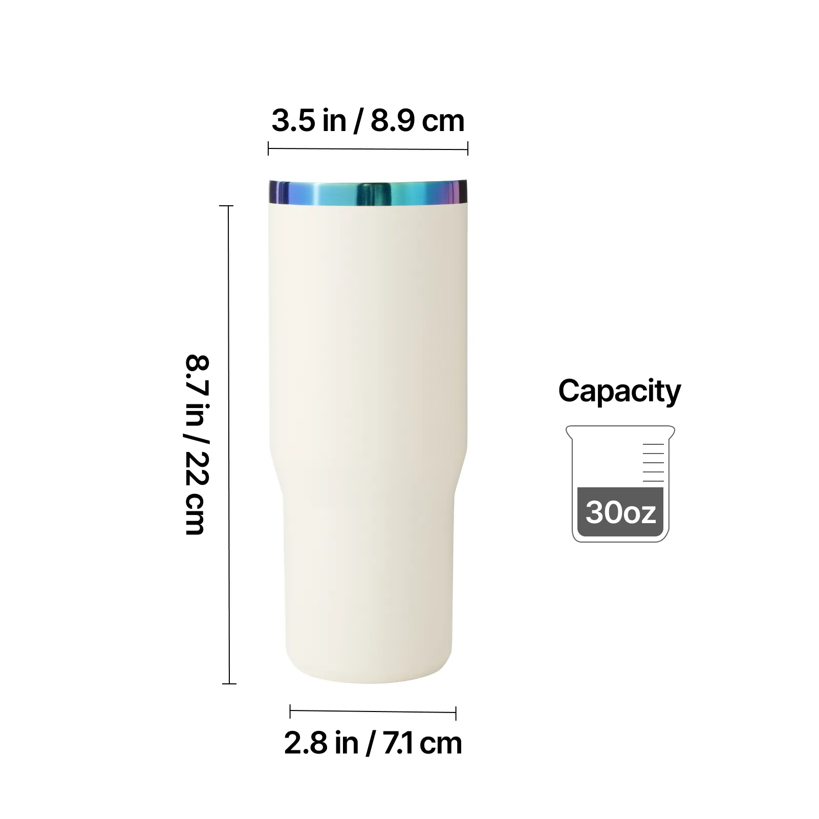 Cream White to Iridescent Stainless Steel Tumbler with Handle and Straw (30oz) - Image 3