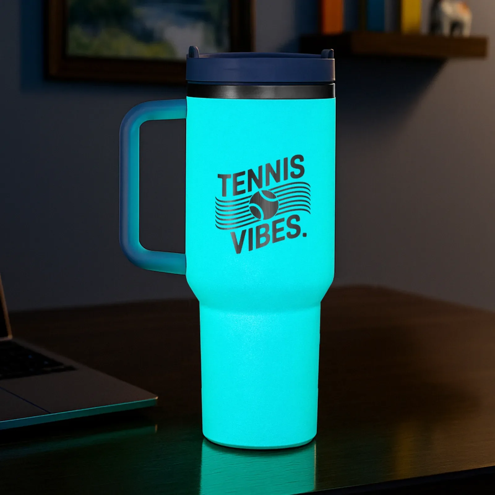 Pastel Blue to Silver Glow in the Dark Stainless Steel Tumbler with Removable Handle (40oz) - Image 2