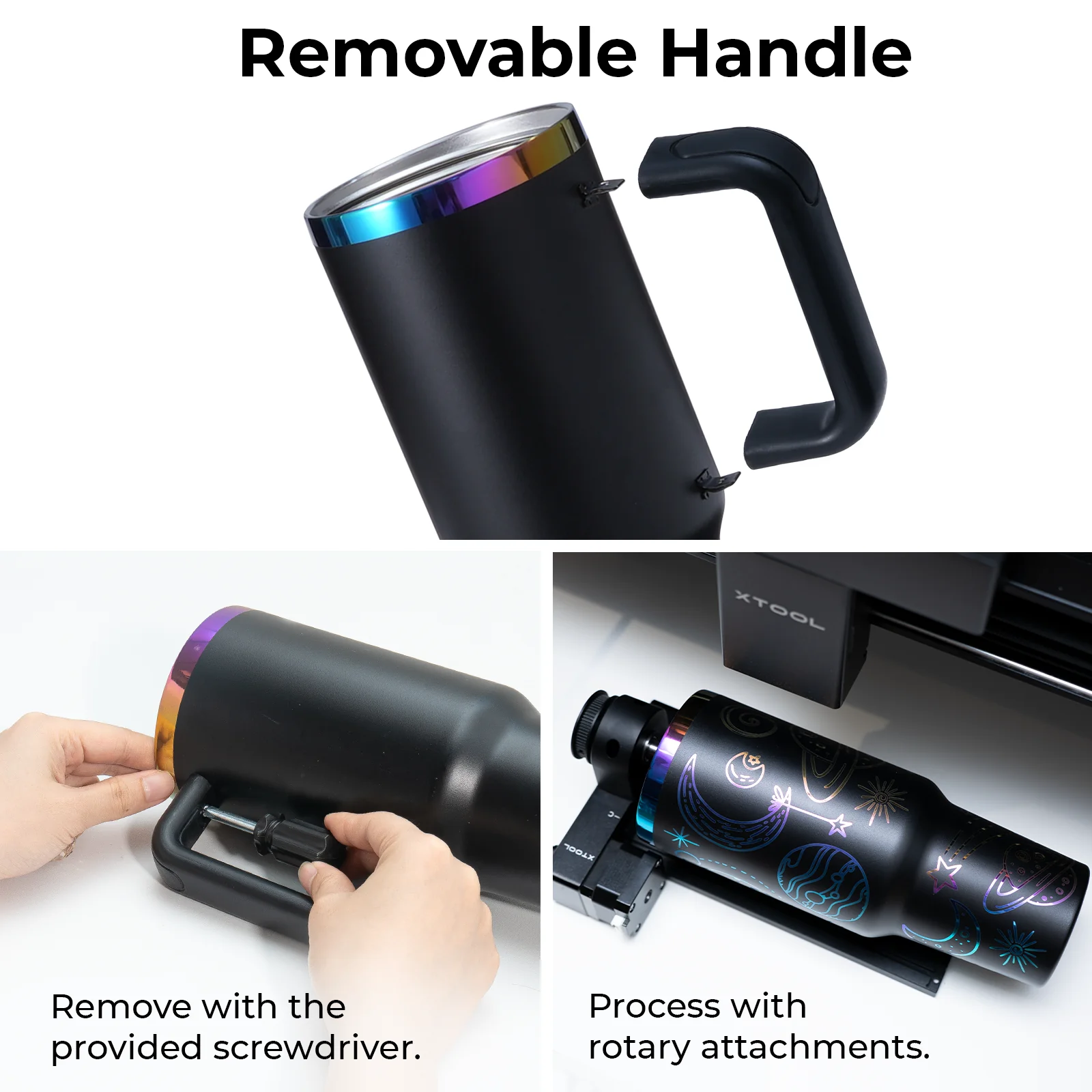Pastel Blue to Silver Glow in the Dark Stainless Steel Tumbler with Removable Handle (40oz) - Image 9