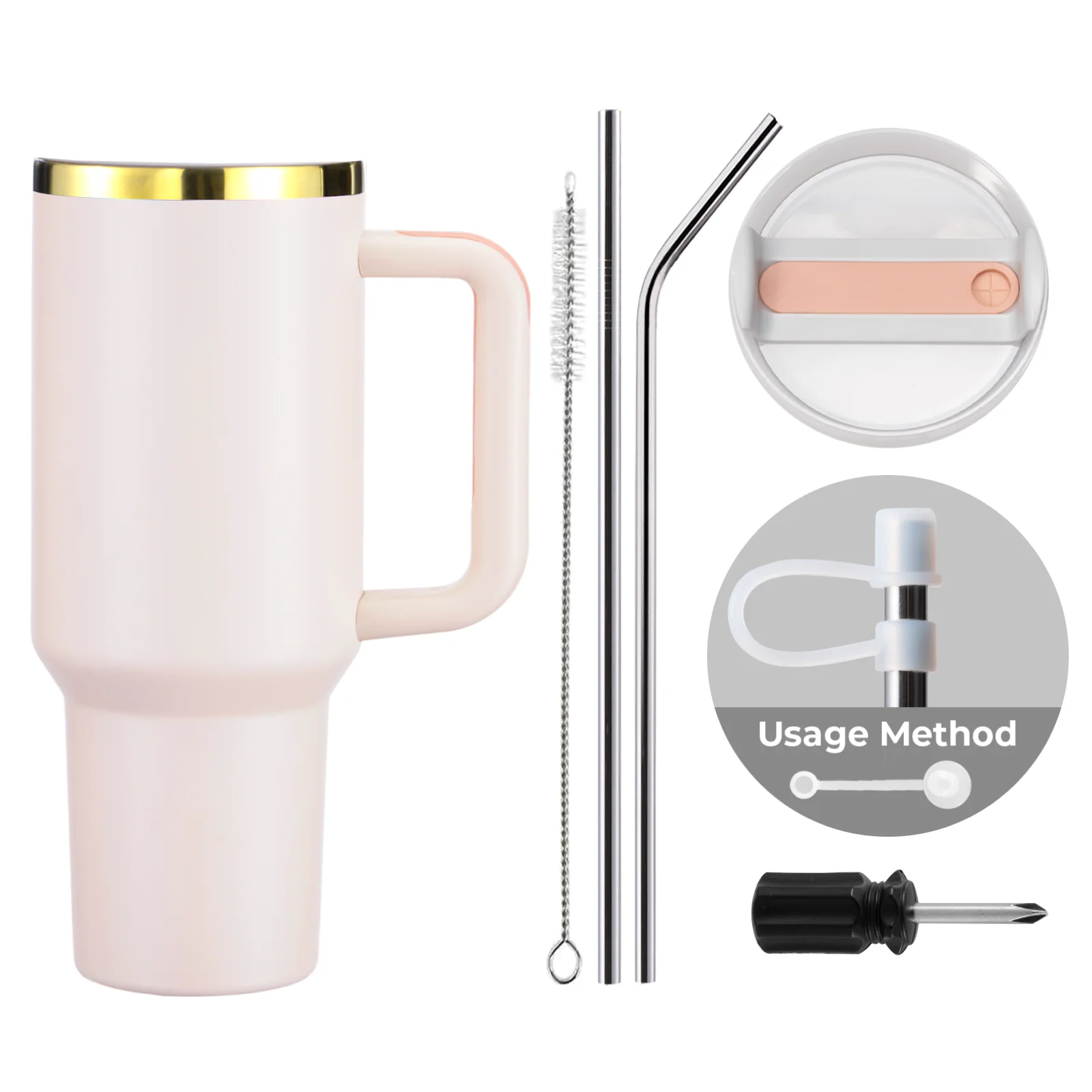 Pink to Gold Stainless Steel Tumbler with Removable Handle (40oz) - Image 3