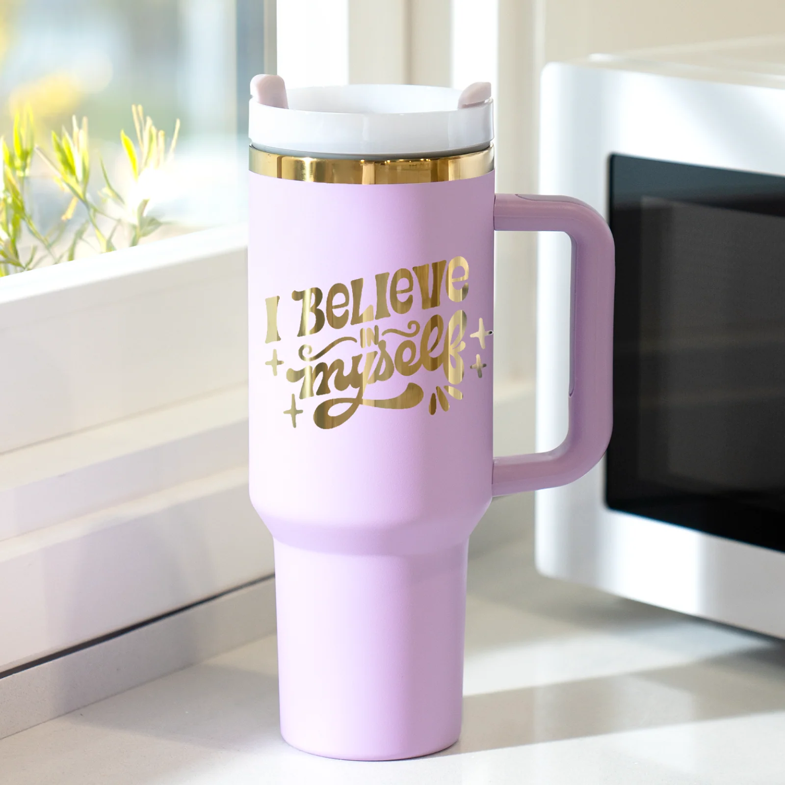 Purple to Gold Stainless Steel Tumbler with Removable Handle (40oz) - Image 2