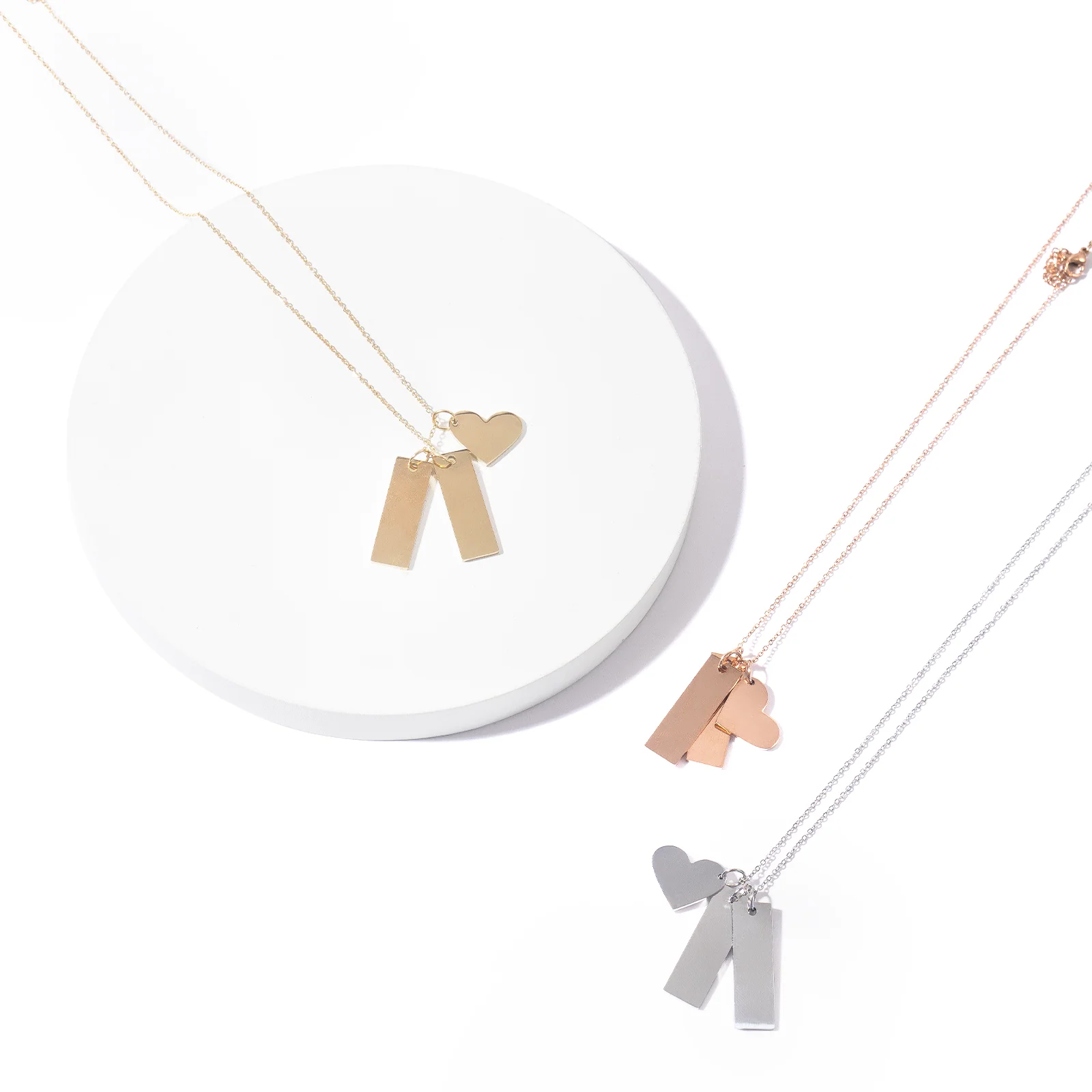 Stainless Steel Heart and Bar Necklace (6pcs)