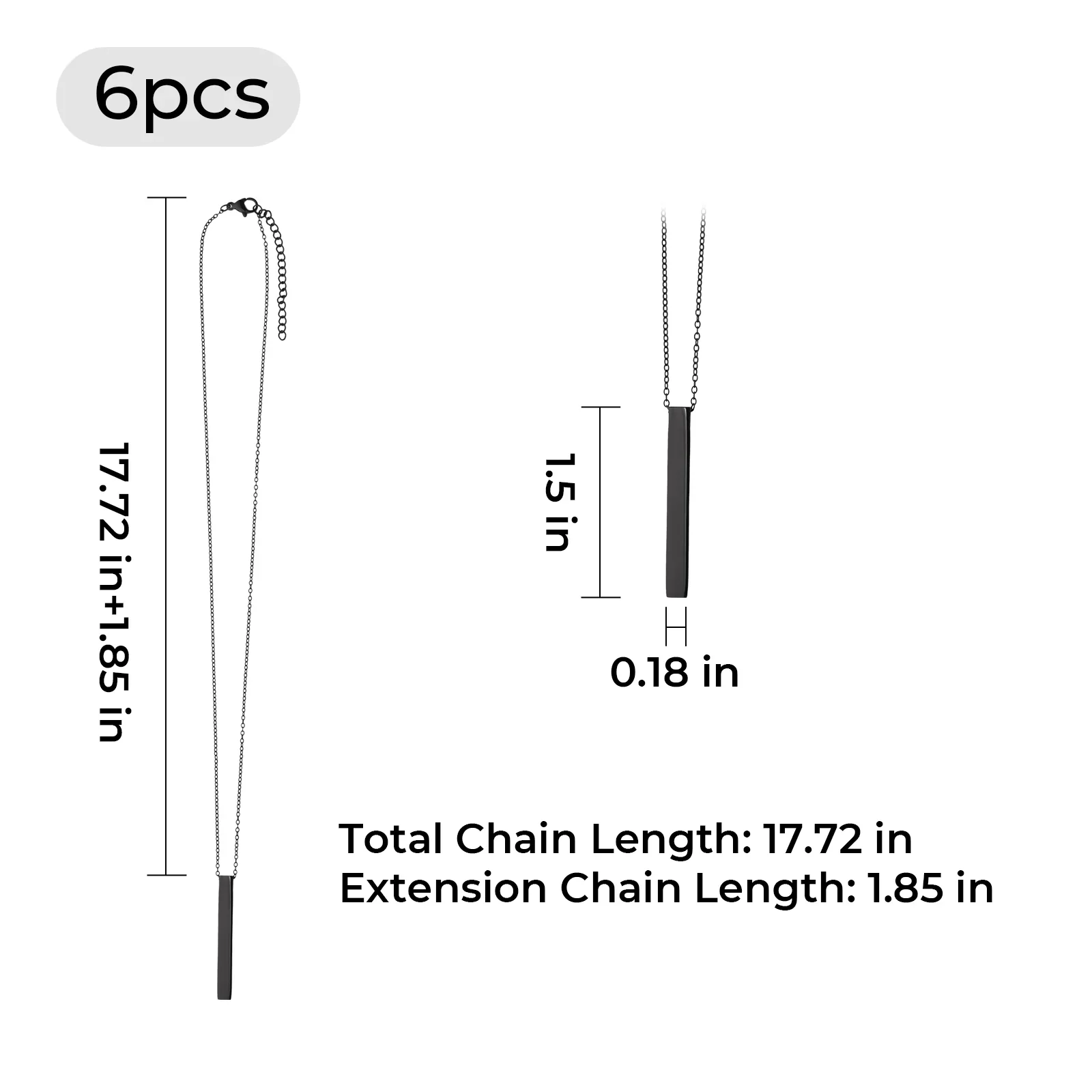Black Stainless Steel Vertical Bar Necklace (6pcs) - Image 13