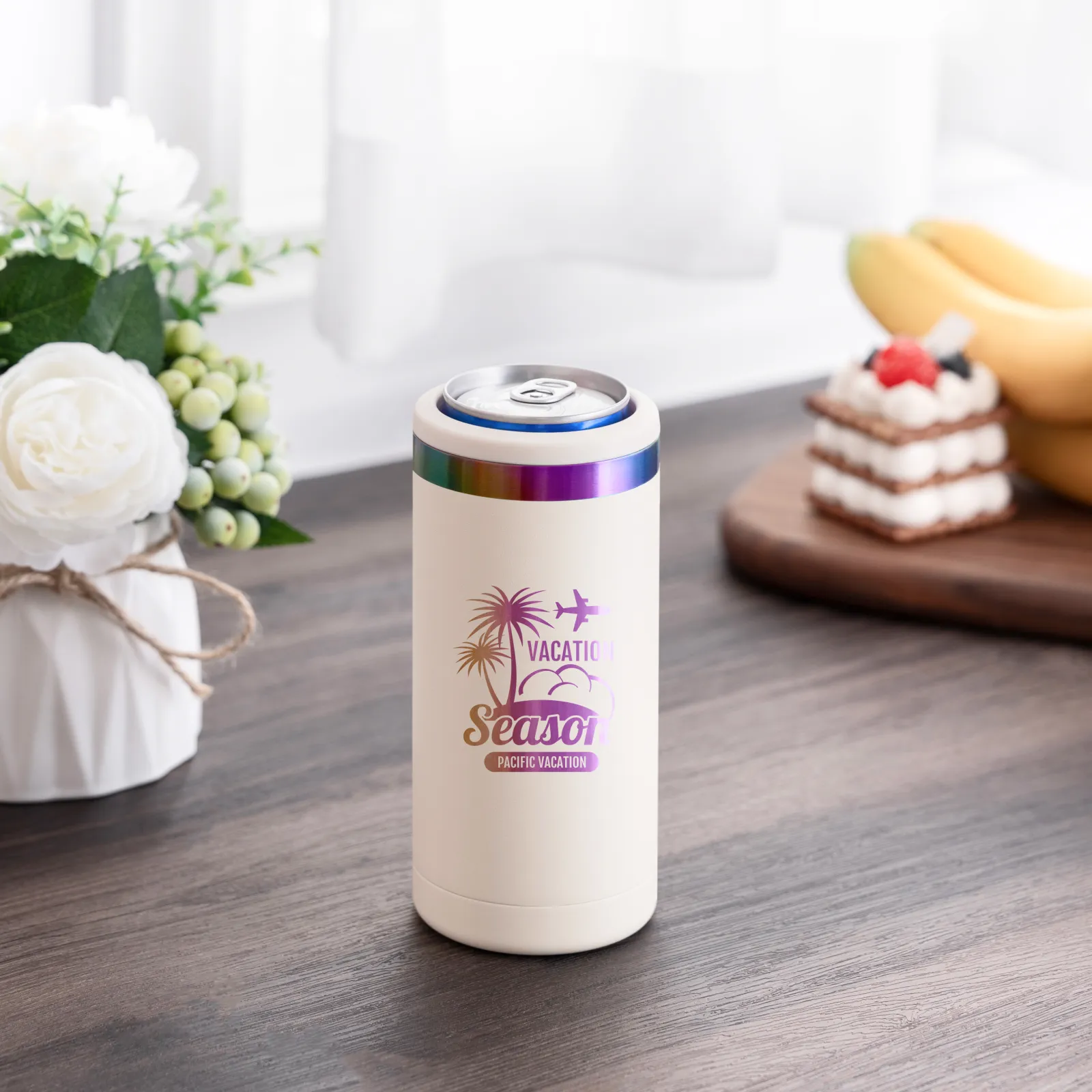White to Iridescent Slim Can Cooler (12oz) - Image 2