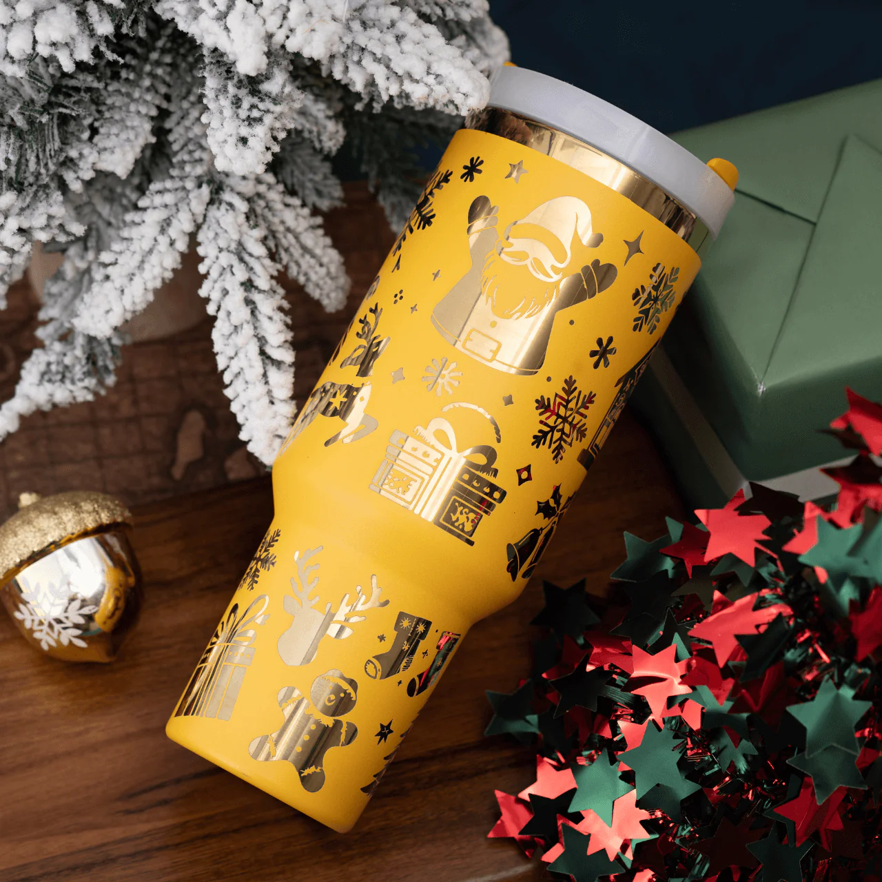 Yellow to Gold Stainless Steel Tumbler with Removable Handle (40oz) - Image 2