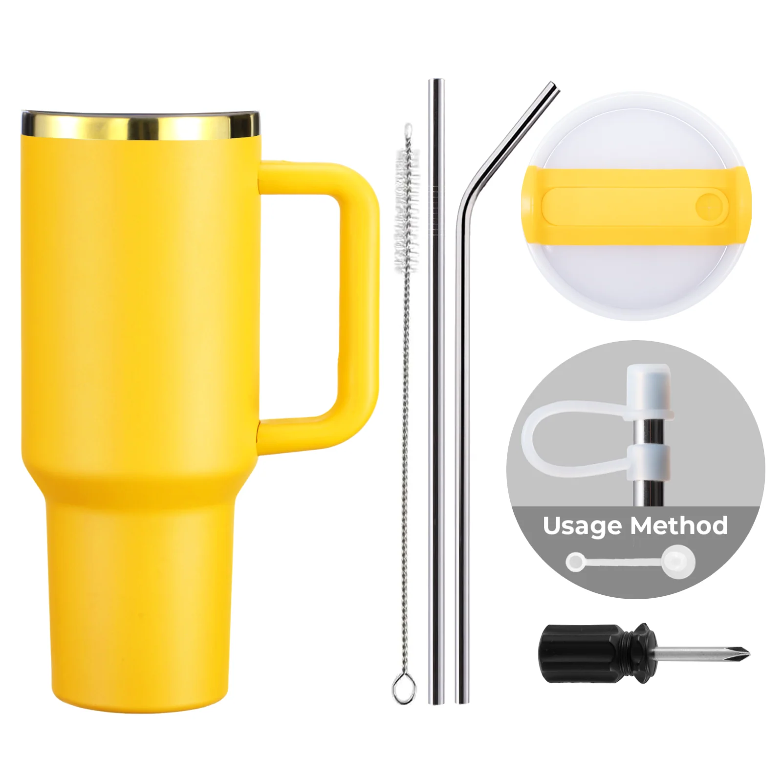 Yellow to Gold Stainless Steel Tumbler with Removable Handle (40oz) - Image 4